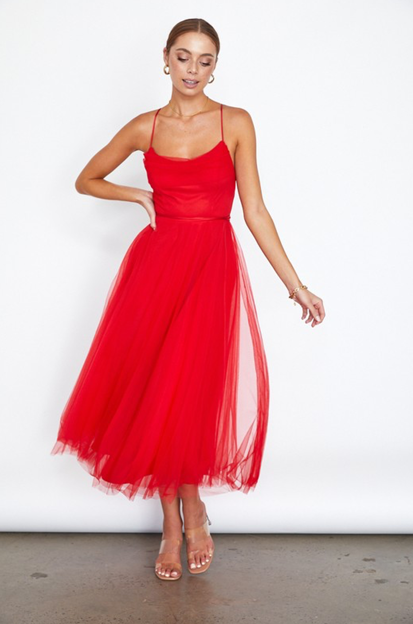red tulle dress